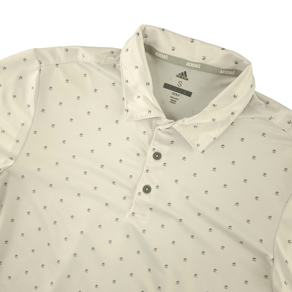 Adidas Polo Shirt Mens Small White Micro Print Golf Performance Stretch Top